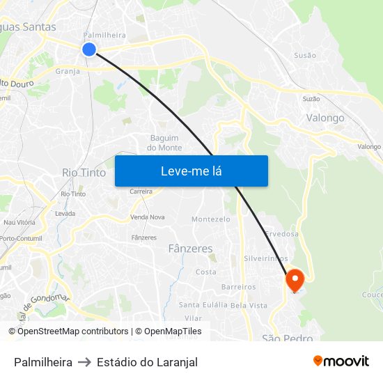 Palmilheira to Estádio do Laranjal map