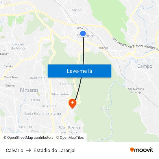 Calvário to Estádio do Laranjal map