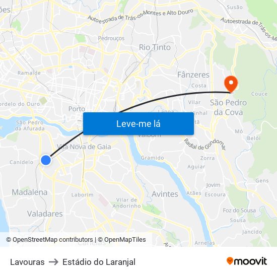 Lavouras to Estádio do Laranjal map