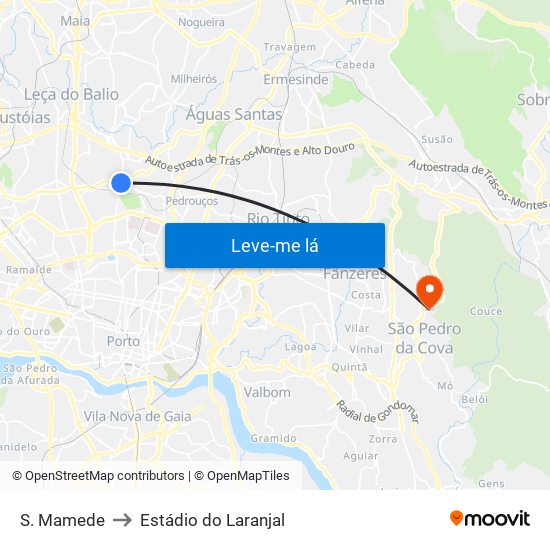 S. Mamede to Estádio do Laranjal map
