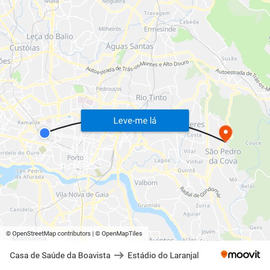 Casa de Saúde da Boavista to Estádio do Laranjal map