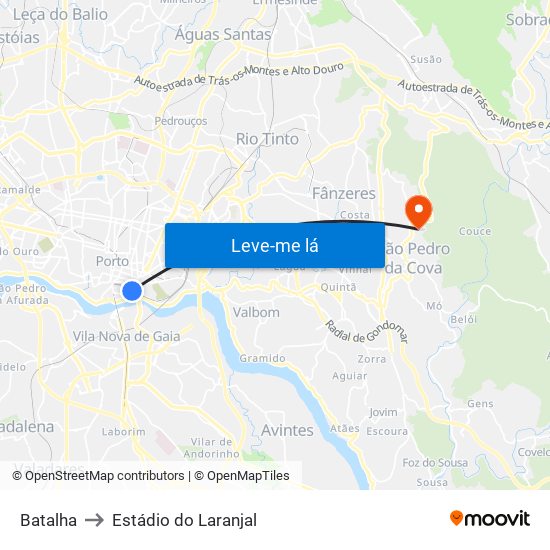 Batalha to Estádio do Laranjal map