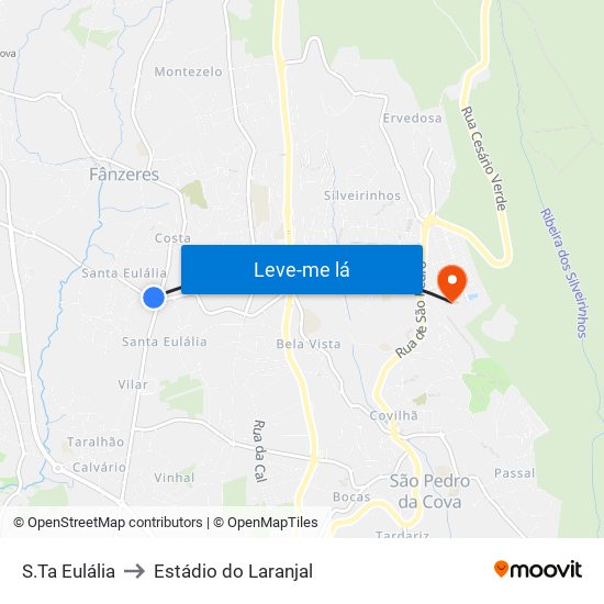 S.Ta Eulália to Estádio do Laranjal map
