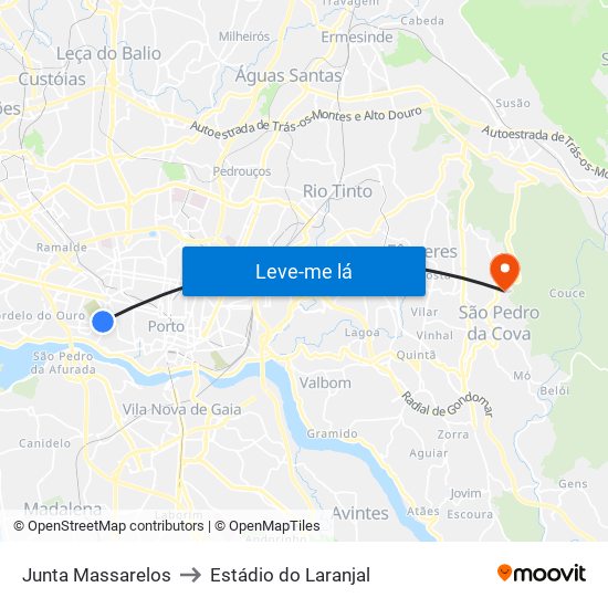 Junta Massarelos to Estádio do Laranjal map