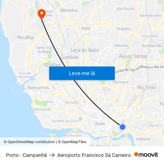 Porto - Campanhã to Aeroporto Francisco Sá Carneiro map