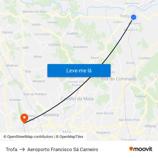 Trofa to Aeroporto Francisco Sá Carneiro map