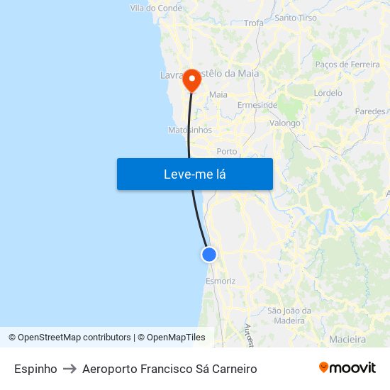 Espinho to Aeroporto Francisco Sá Carneiro map