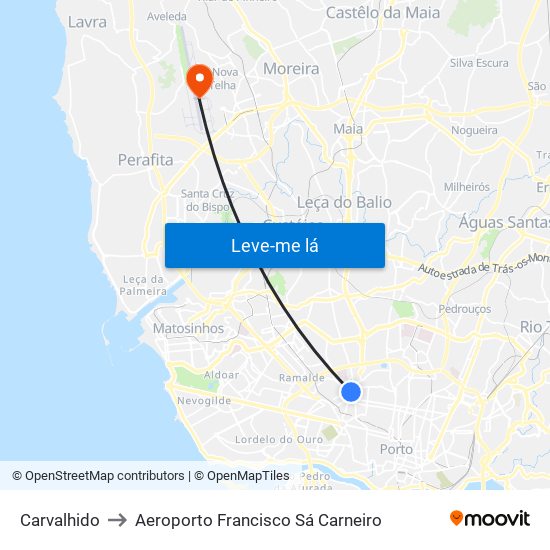 Carvalhido to Aeroporto Francisco Sá Carneiro map