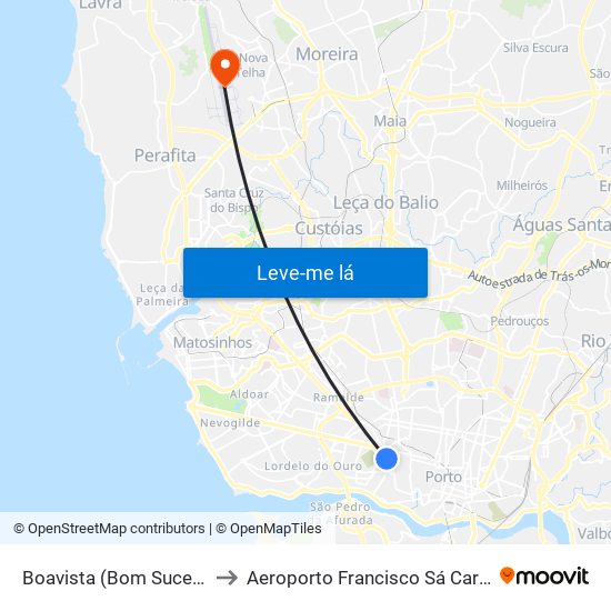 Boavista (Bom Sucesso) to Aeroporto Francisco Sá Carneiro map