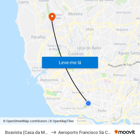 Boavista (Casa da Música) to Aeroporto Francisco Sá Carneiro map