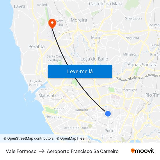 Vale Formoso to Aeroporto Francisco Sá Carneiro map