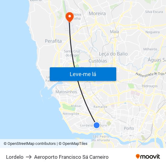 Lordelo to Aeroporto Francisco Sá Carneiro map