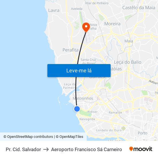 Pr. Cid. Salvador to Aeroporto Francisco Sá Carneiro map