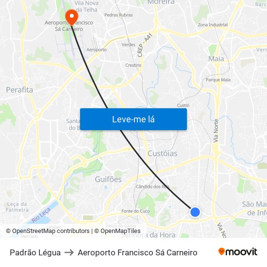 Padrão Légua to Aeroporto Francisco Sá Carneiro map