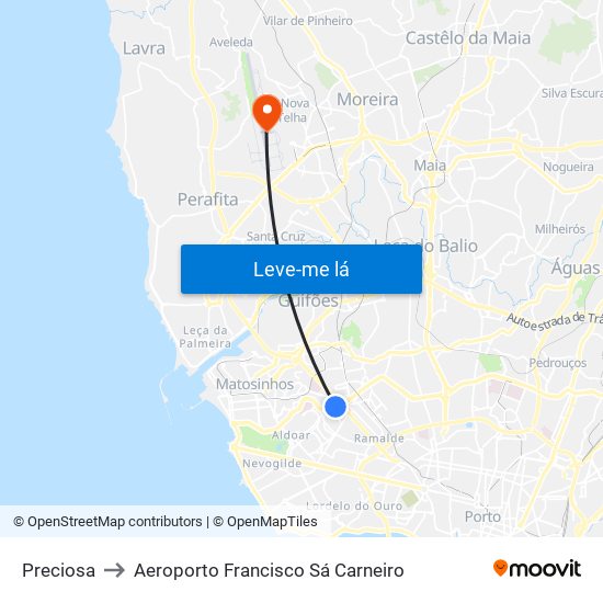 Preciosa to Aeroporto Francisco Sá Carneiro map