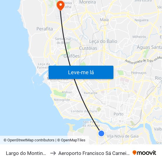 Largo do Montinho to Aeroporto Francisco Sá Carneiro map