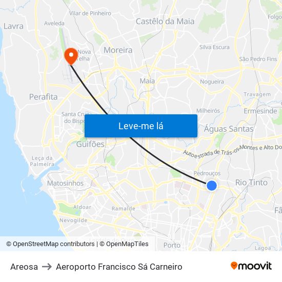 Areosa to Aeroporto Francisco Sá Carneiro map