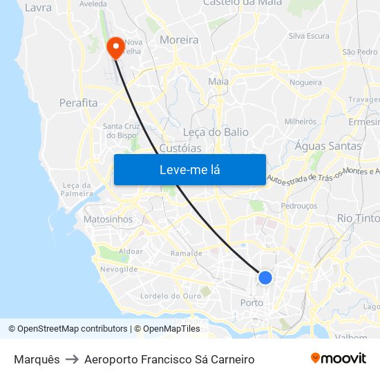 Marquês to Aeroporto Francisco Sá Carneiro map