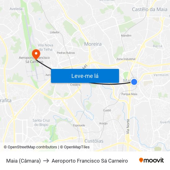 Maia (Câmara) to Aeroporto Francisco Sá Carneiro map