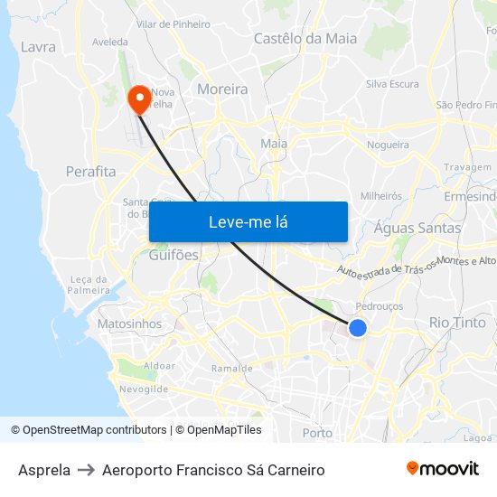 Asprela to Aeroporto Francisco Sá Carneiro map