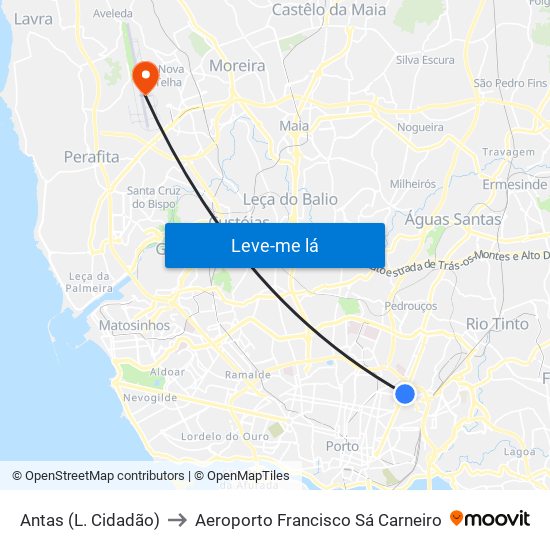 Antas (L. Cidadão) to Aeroporto Francisco Sá Carneiro map