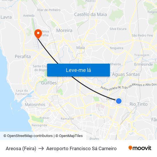 Areosa (Feira) to Aeroporto Francisco Sá Carneiro map