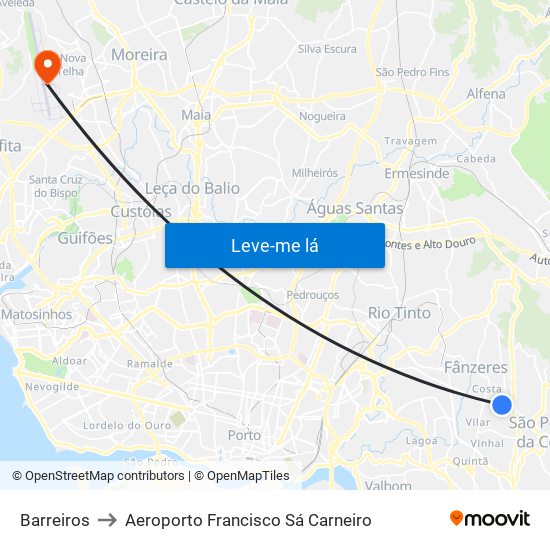 Barreiros to Aeroporto Francisco Sá Carneiro map