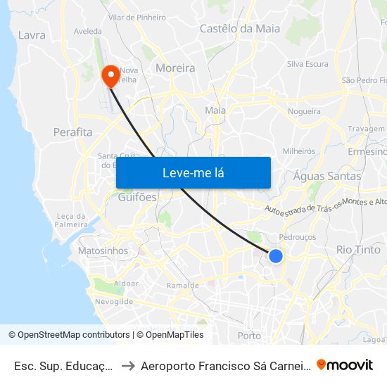 Esc. Sup. Educação to Aeroporto Francisco Sá Carneiro map