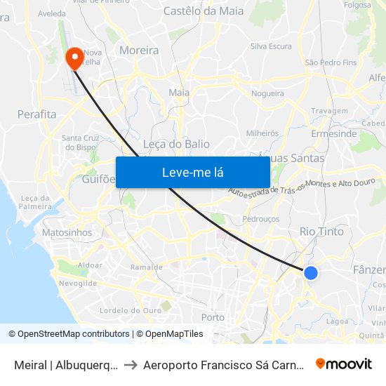 Meiral | Albuquerque to Aeroporto Francisco Sá Carneiro map