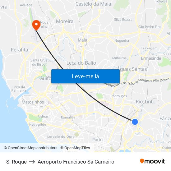 S. Roque to Aeroporto Francisco Sá Carneiro map