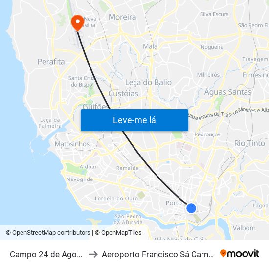 Campo 24 de Agosto to Aeroporto Francisco Sá Carneiro map