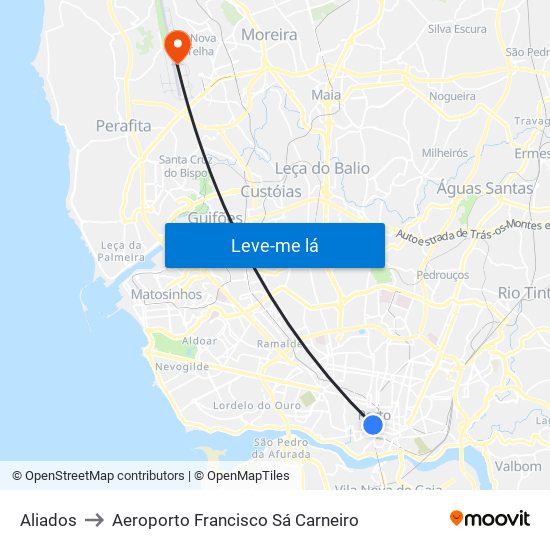Aliados to Aeroporto Francisco Sá Carneiro map