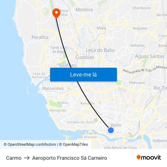Carmo to Aeroporto Francisco Sá Carneiro map