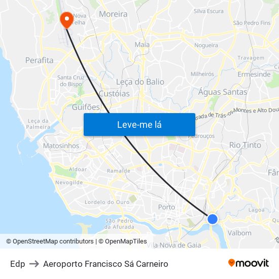 Edp to Aeroporto Francisco Sá Carneiro map