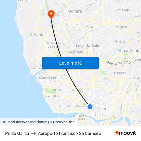 Pr. da Galiza to Aeroporto Francisco Sá Carneiro map
