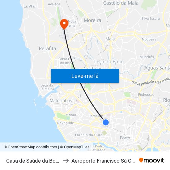 Casa de Saúde da Boavista to Aeroporto Francisco Sá Carneiro map