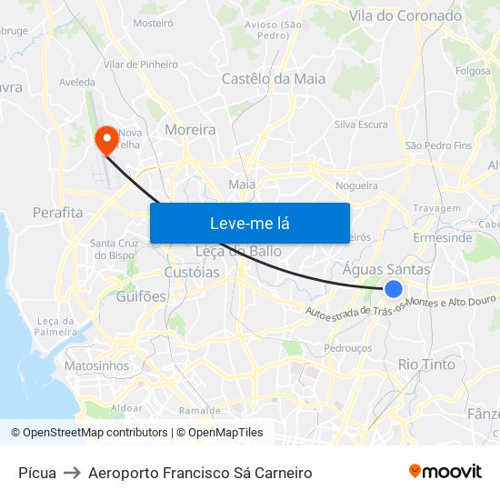 Pícua to Aeroporto Francisco Sá Carneiro map