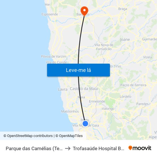 Parque das Camélias (Terminal) to Trofasaúde Hospital Barcelos map