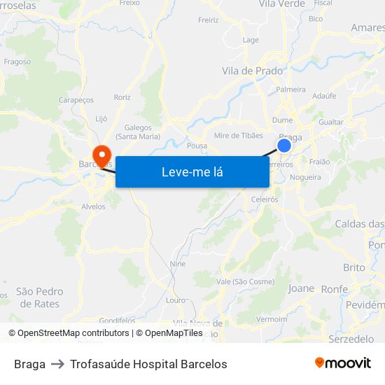 Braga to Trofasaúde Hospital Barcelos map