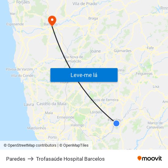 Paredes to Trofasaúde Hospital Barcelos map