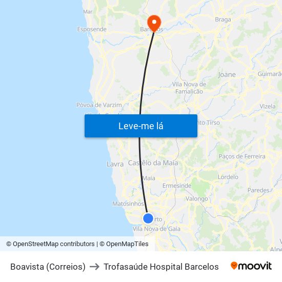 Boavista (Correios) to Trofasaúde Hospital Barcelos map