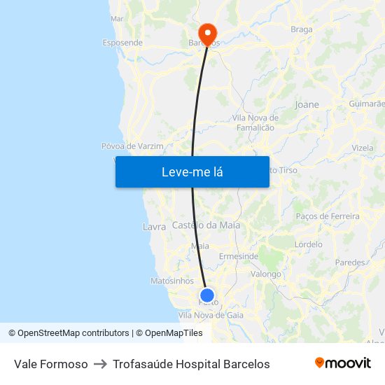 Vale Formoso to Trofasaúde Hospital Barcelos map