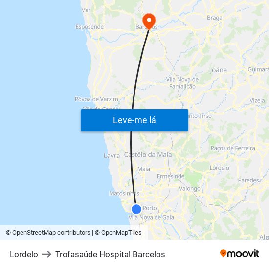 Lordelo to Trofasaúde Hospital Barcelos map