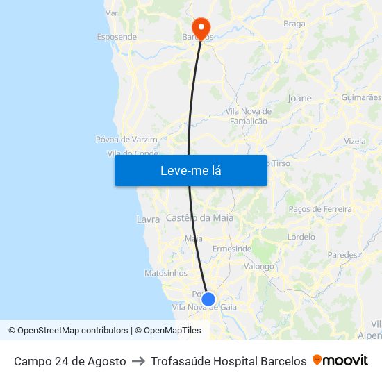 Campo 24 de Agosto to Trofasaúde Hospital Barcelos map