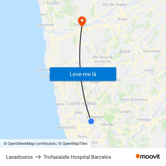 Lavadouros to Trofasaúde Hospital Barcelos map