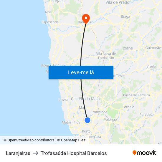 Laranjeiras to Trofasaúde Hospital Barcelos map