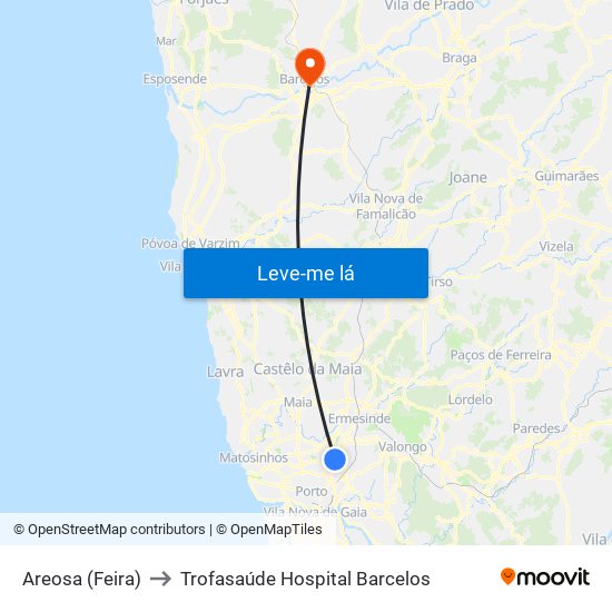 Areosa (Feira) to Trofasaúde Hospital Barcelos map