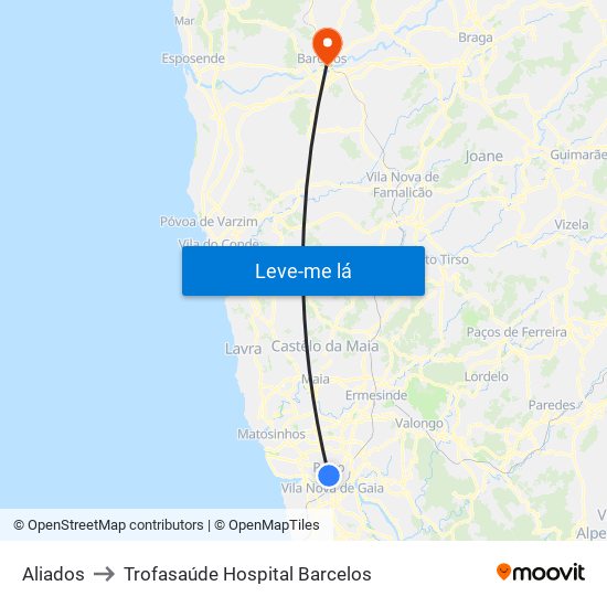 Aliados to Trofasaúde Hospital Barcelos map