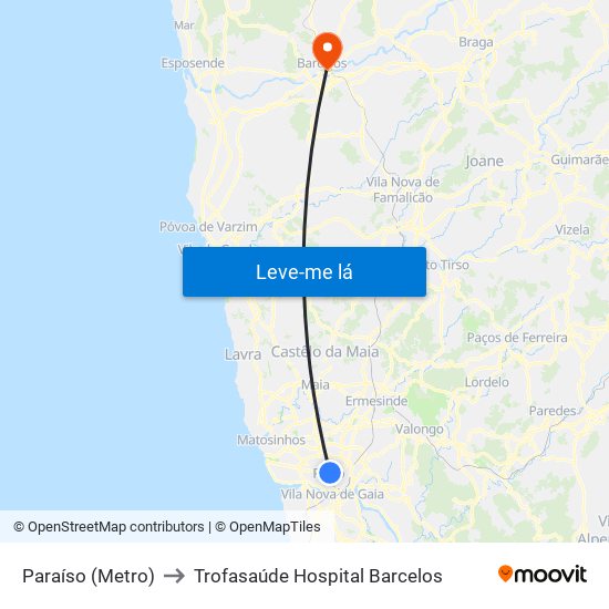 Paraíso (Metro) to Trofasaúde Hospital Barcelos map