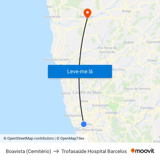 Boavista (Cemitério) to Trofasaúde Hospital Barcelos map